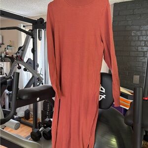 Express Orange Long Sleeve Mock Neck Sheath Dress